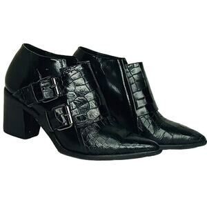Tibi Black "Billie" Croc Embossed Bootie - 36 / 7